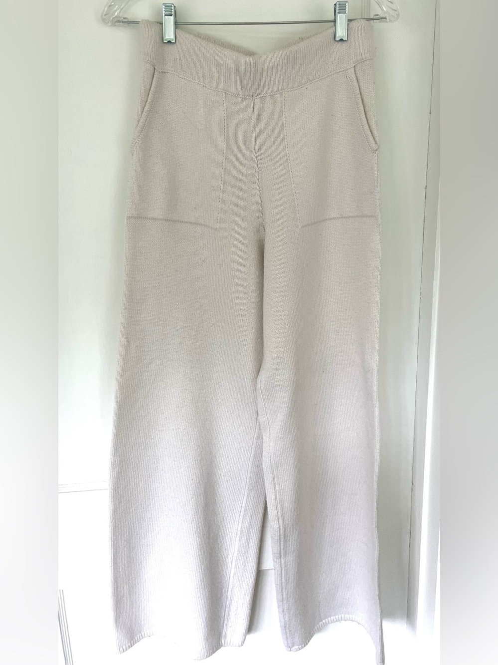 Wide Leg Knit Pants in Light Beige - Women